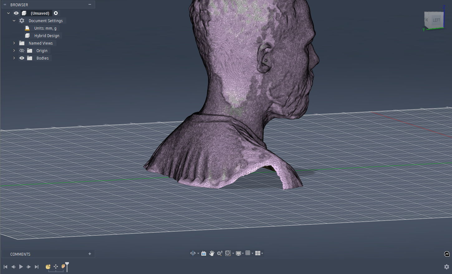 Brought the final mesh into Fusion to try and patch up some of the holes and add a base for it to actually become watertight